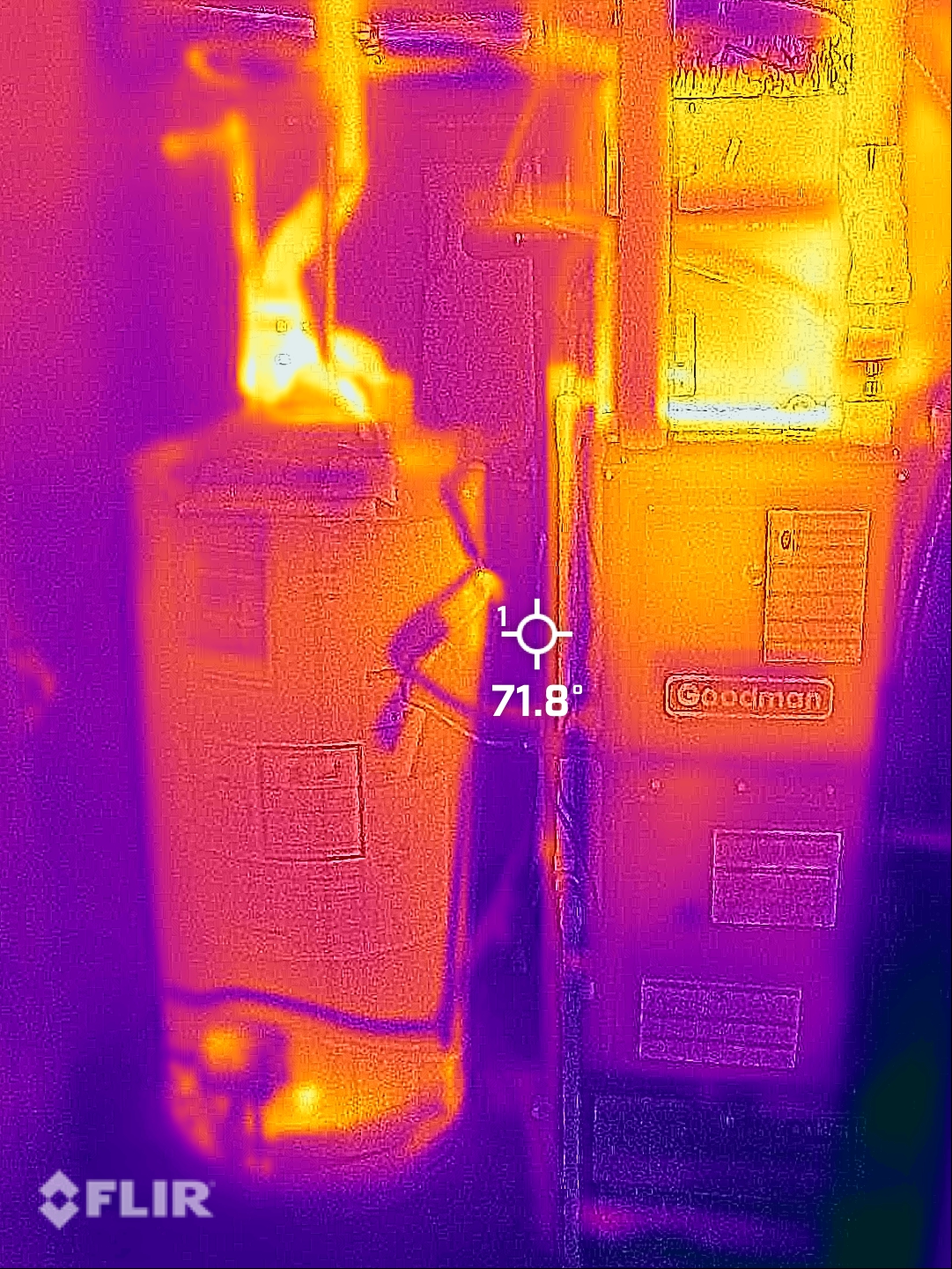 Infrared thermal image of water heater and furnace during mold inspection in Denver home